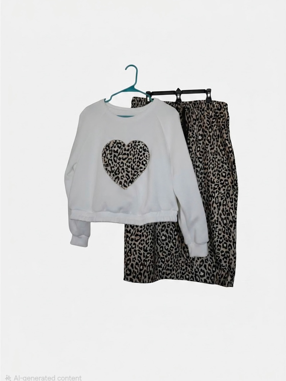 SHEIN White Sweatshirt & Leopard Print Maxi Skirt Set